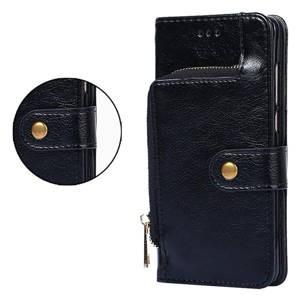 For OnePlus Ace 5 Ultra 5G / Nord 5 5G Case Zipper Pocket PU Leather Wallet Flip Phone Cover with Wrist Strap - Black - 7