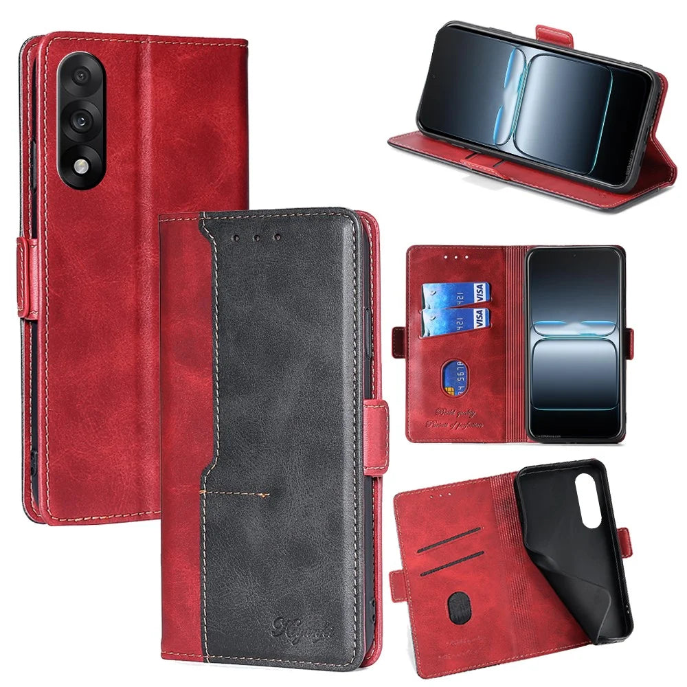 For OnePlus Nord 5 5G / Ace 5 Ultra 5G Case Contrast Color Wallet Leather Phone Cover - Black + Red - 1