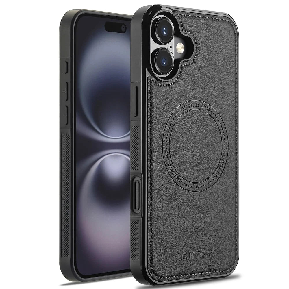 LC.IMEEKE For iPhone 17 Magnetic Case Compatible with MagSafe Leather + TPU Back Cover - Black - 1