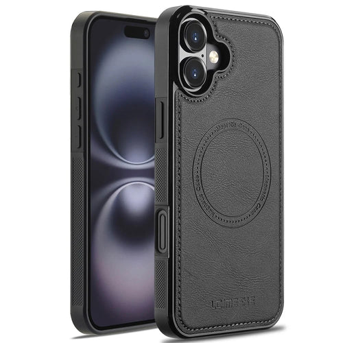 LC.IMEEKE For iPhone 17 Magnetic Case Compatible with MagSafe Leather + TPU Back Cover - Black - 1