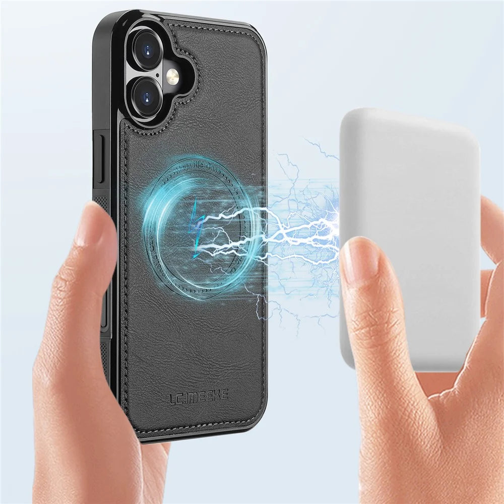 LC.IMEEKE For iPhone 17 Magnetic Case Compatible with MagSafe Leather + TPU Back Cover - Black - 5