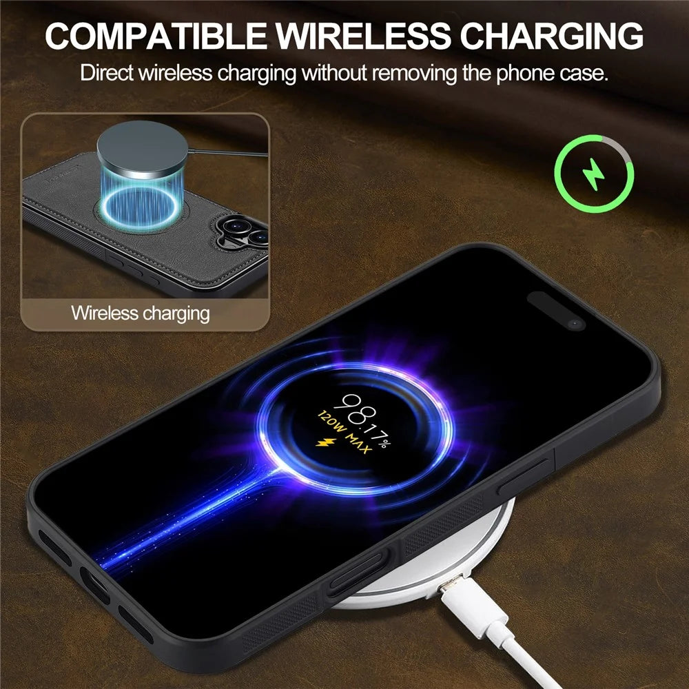 LC.IMEEKE For iPhone 17 Magnetic Case Compatible with MagSafe Leather + TPU Back Cover - Black - 6