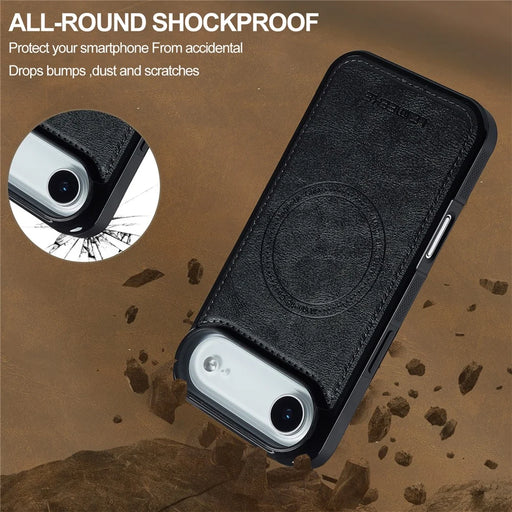 LC.IMEEKE For iPhone Air Magnetic Case Compatible with MagSafe Leather + TPU Back Cover - Black - 2