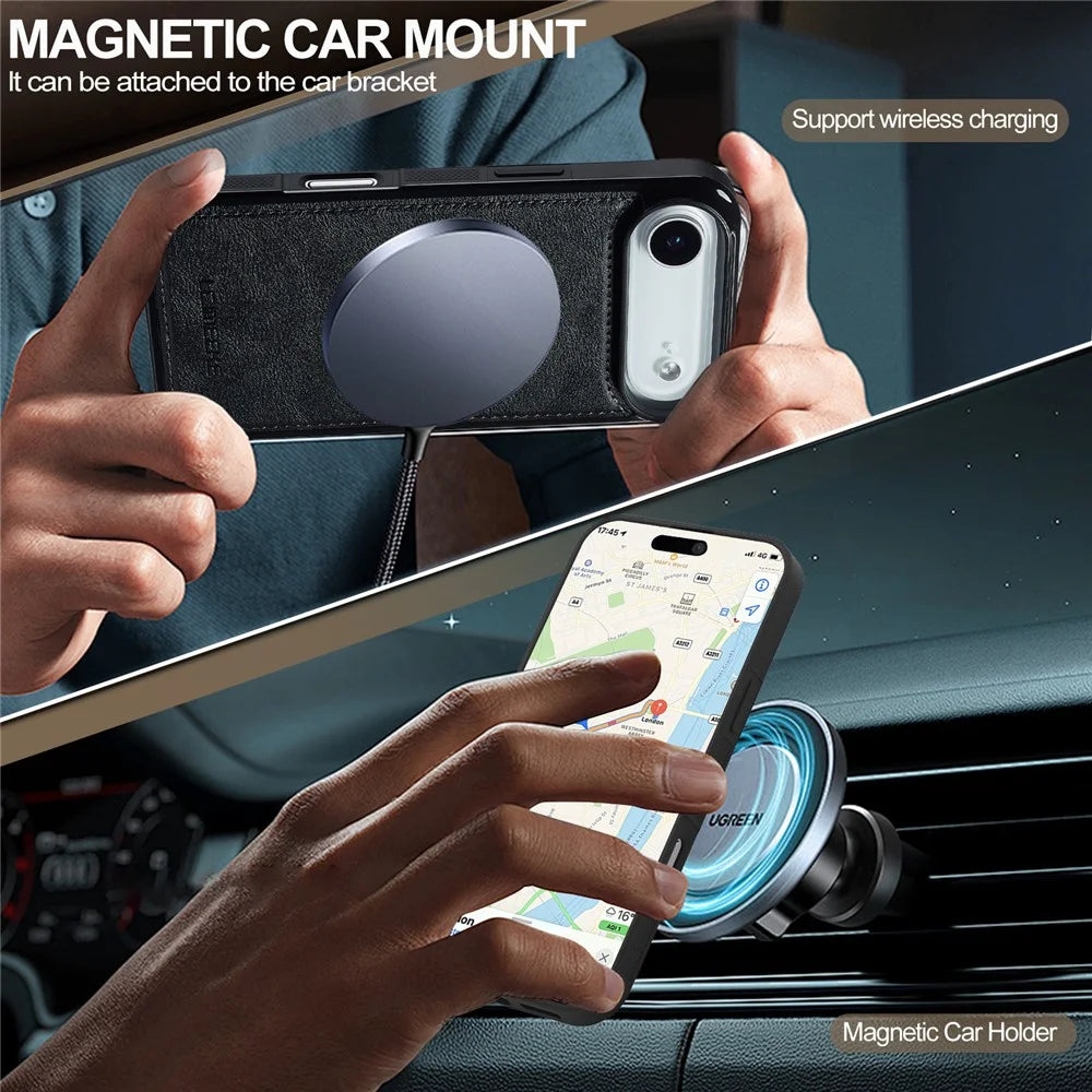 LC.IMEEKE For iPhone Air Magnetic Case Compatible with MagSafe Leather + TPU Back Cover - Black - 3