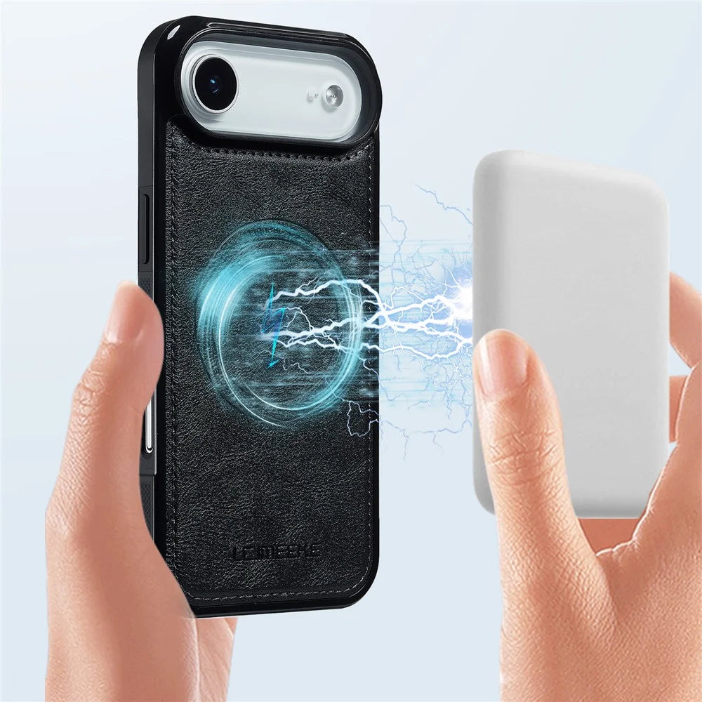 LC.IMEEKE For iPhone Air Magnetic Case Compatible with MagSafe Leather + TPU Back Cover - Black - 4