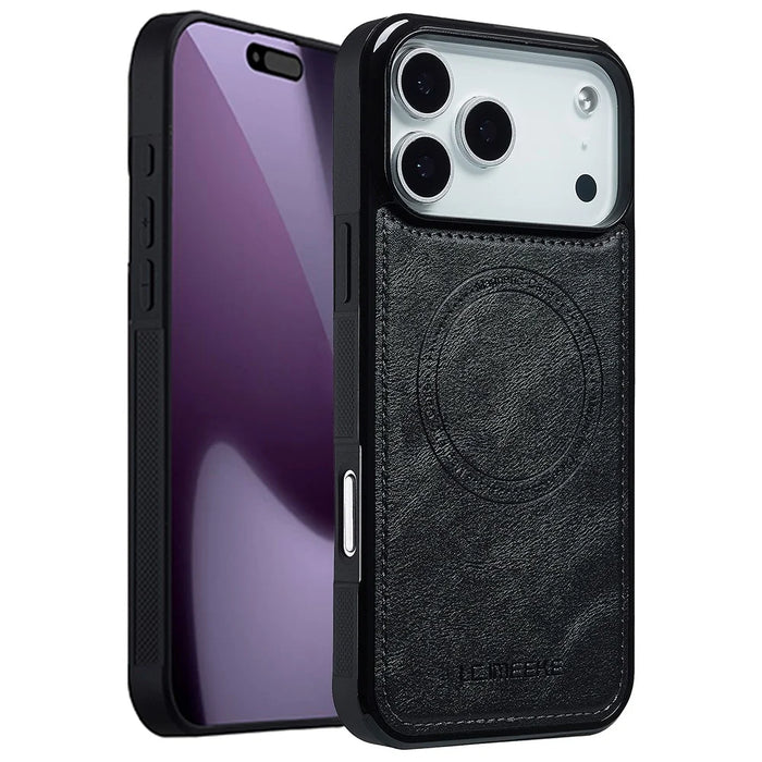 LC.IMEEKE For iPhone 18 Pro / 17 Pro Magnetic Case Compatible with MagSafe Leather + TPU Back Cover - Black - 1