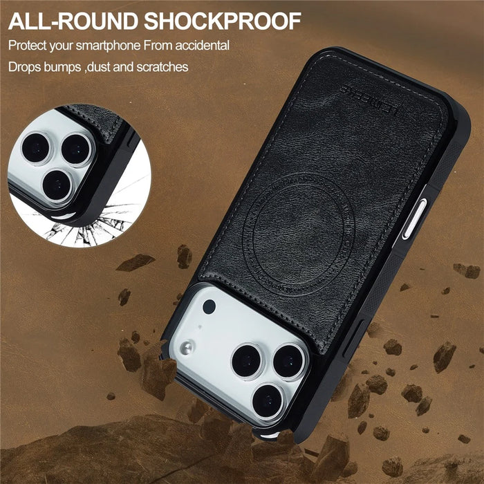 LC.IMEEKE For iPhone 18 Pro / 17 Pro Magnetic Case Compatible with MagSafe Leather + TPU Back Cover - Black - 2