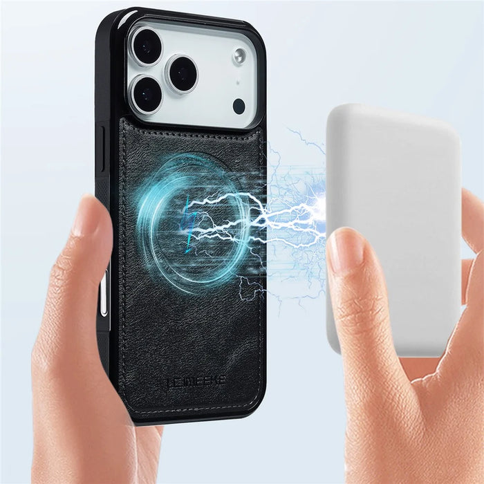 LC.IMEEKE For iPhone 18 Pro / 17 Pro Magnetic Case Compatible with MagSafe Leather + TPU Back Cover - Black - 4