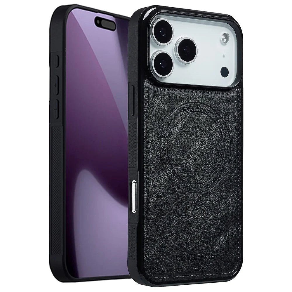LC.IMEEKE For iPhone 18 Pro Max / 17 Pro Max Magnetic Case Compatible with MagSafe Leather + TPU Back Cover - Black - 1