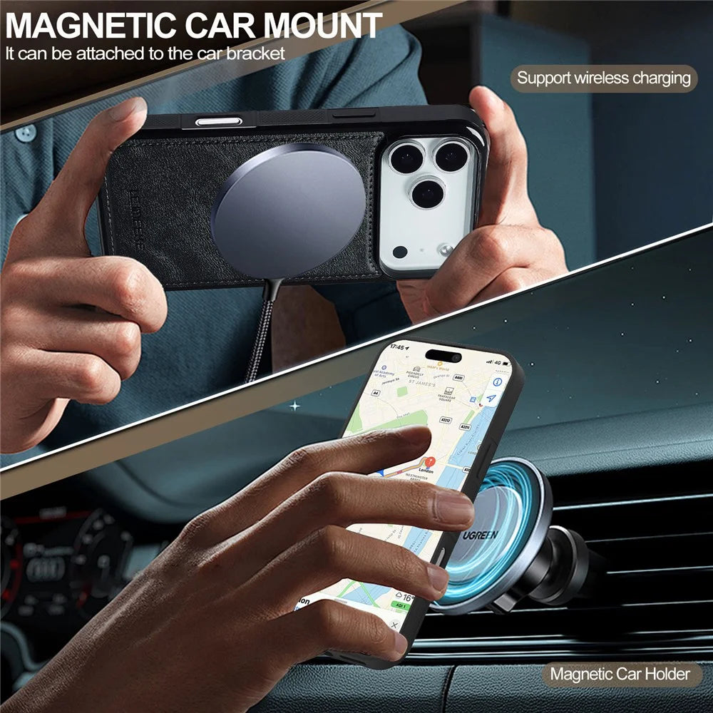 LC.IMEEKE For iPhone 18 Pro Max / 17 Pro Max Magnetic Case Compatible with MagSafe Leather + TPU Back Cover - Black - 3