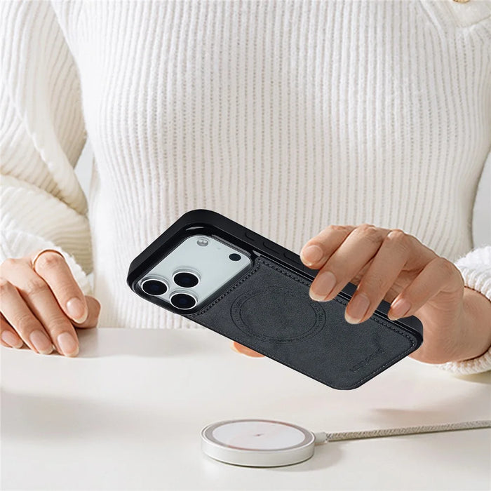 LC.IMEEKE For iPhone 18 Pro Max / 17 Pro Max Magnetic Case Compatible with MagSafe Leather + TPU Back Cover - Black - 7