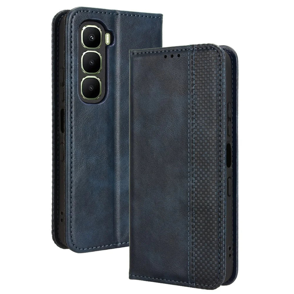 For Infinix Hot 60 5G / 60i 4G Leather Case Wallet Stand Retro Texture Phone Cover - Blue - 1
