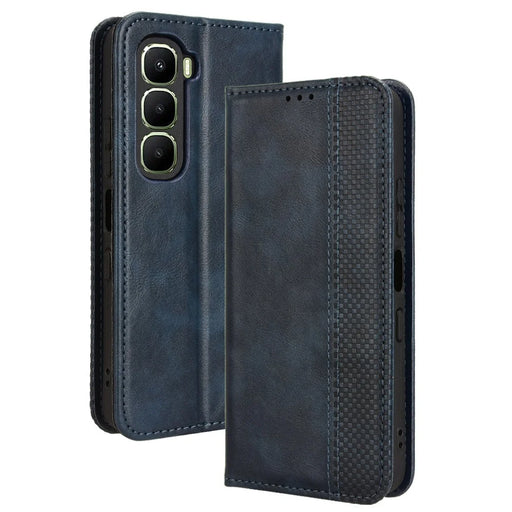 For Infinix Hot 60 5G / 60i 4G Leather Case Wallet Stand Retro Texture Phone Cover - Blue - 1