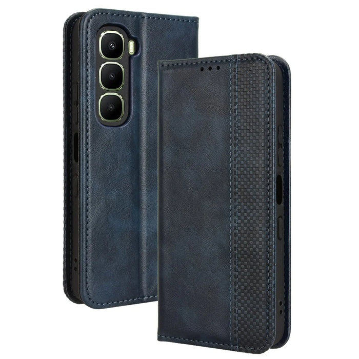 For Infinix Hot 60 5G / 60i 4G Leather Case Wallet Stand Retro Texture Phone Cover - Blue - 1