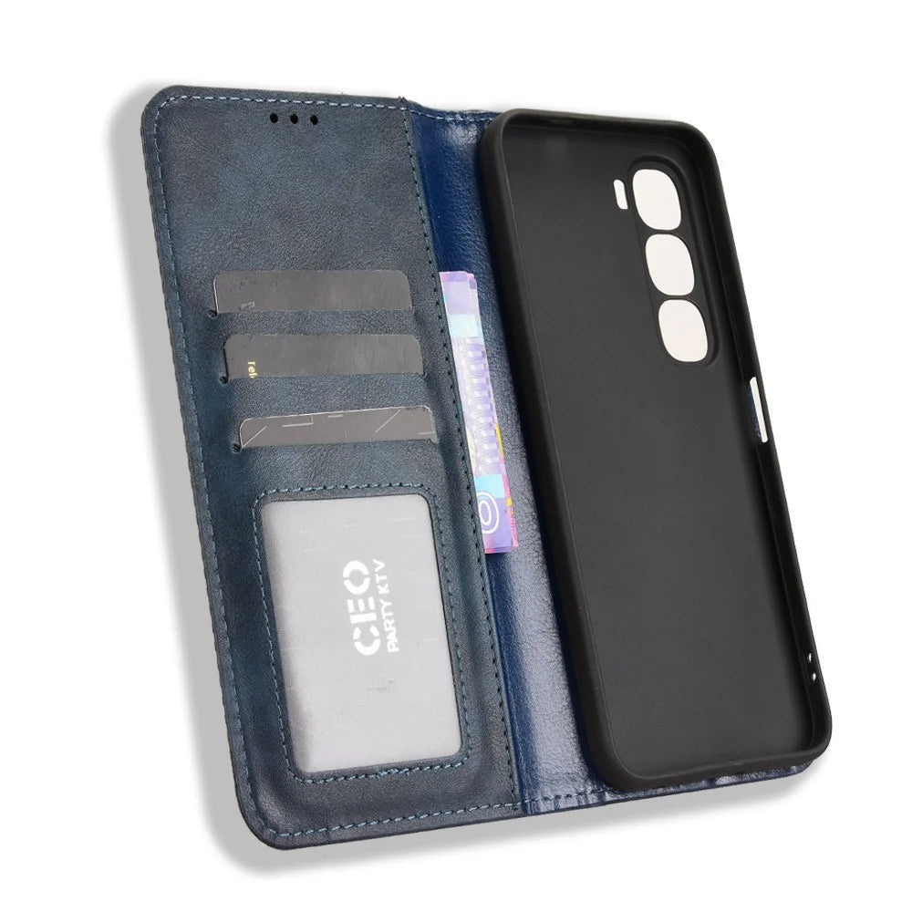 For Infinix Hot 60 5G / 60i 4G Leather Case Wallet Stand Retro Texture Phone Cover - Blue - 4