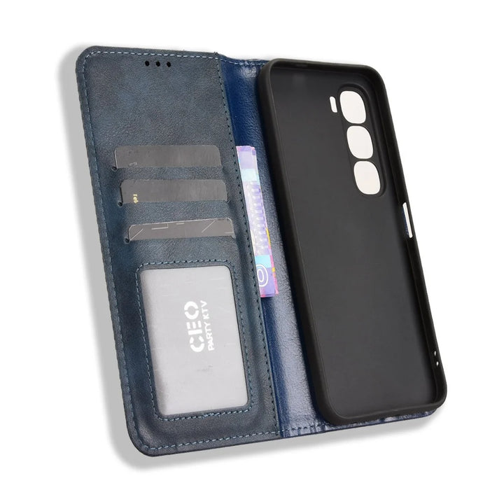 For Infinix Hot 60 5G / 60i 4G Leather Case Wallet Stand Retro Texture Phone Cover - Blue - 4