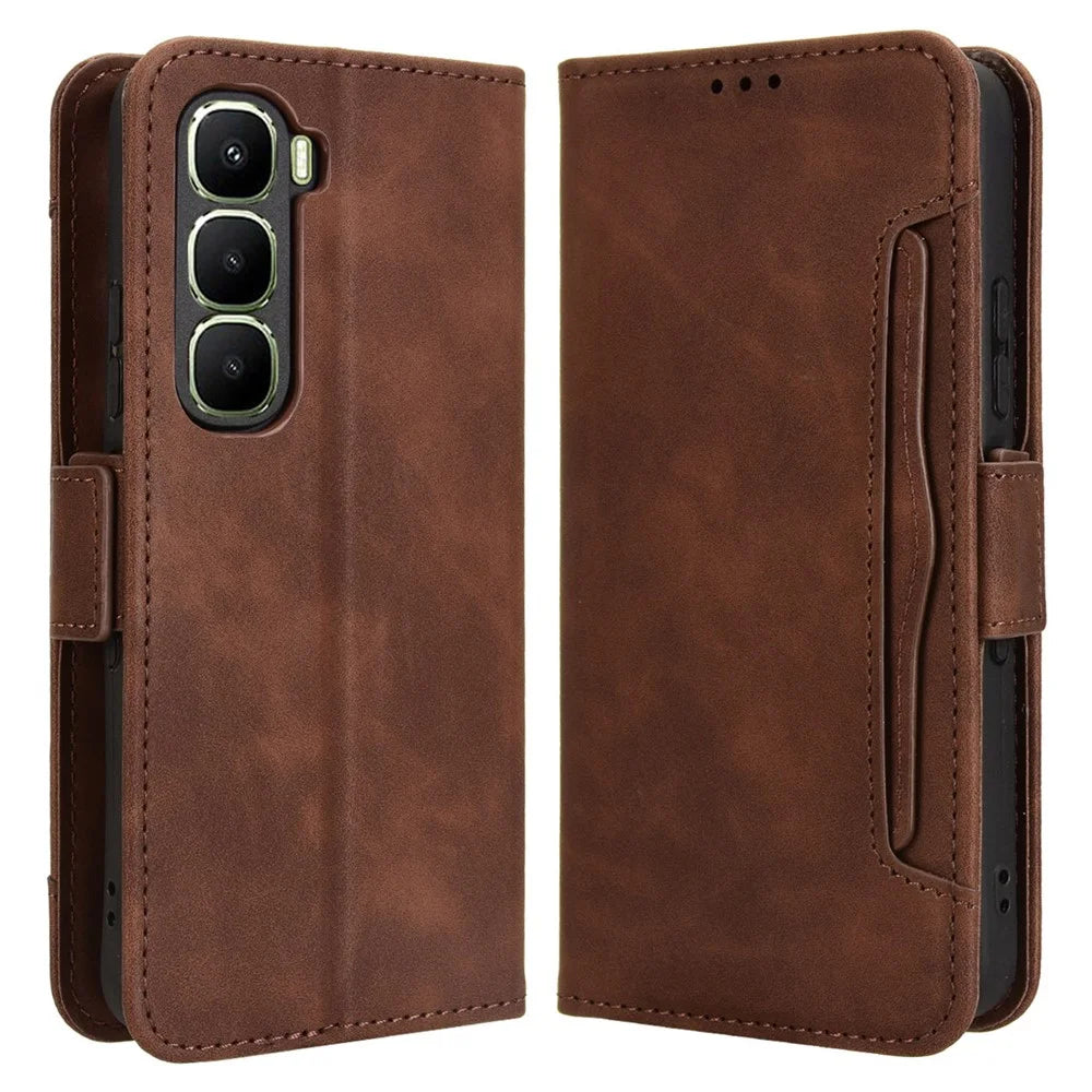 For Infinix Hot 60 5G / Hot 60i 4G Leather Case Phone Wallet Cover with Multiple Card Slots - Brown - 1