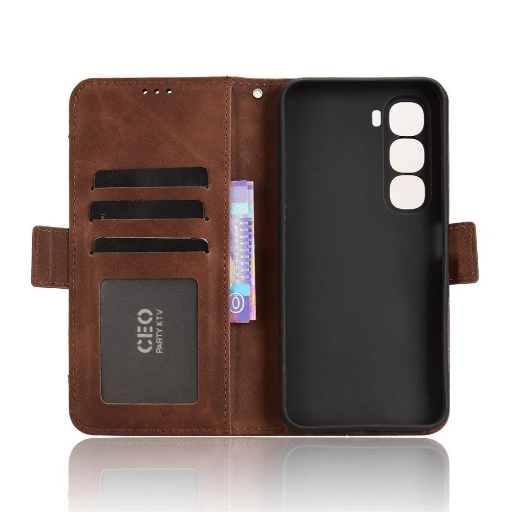 For Infinix Hot 60 5G / Hot 60i 4G Leather Case Phone Wallet Cover with Multiple Card Slots - Brown - 4
