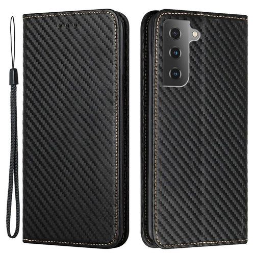 For Samsung Galaxy S23 Carbon Fiber Texture PU Leather Case Magnetic Auto-absorbed Wallet Stand Folio Flip Phone Cover - Black - 1