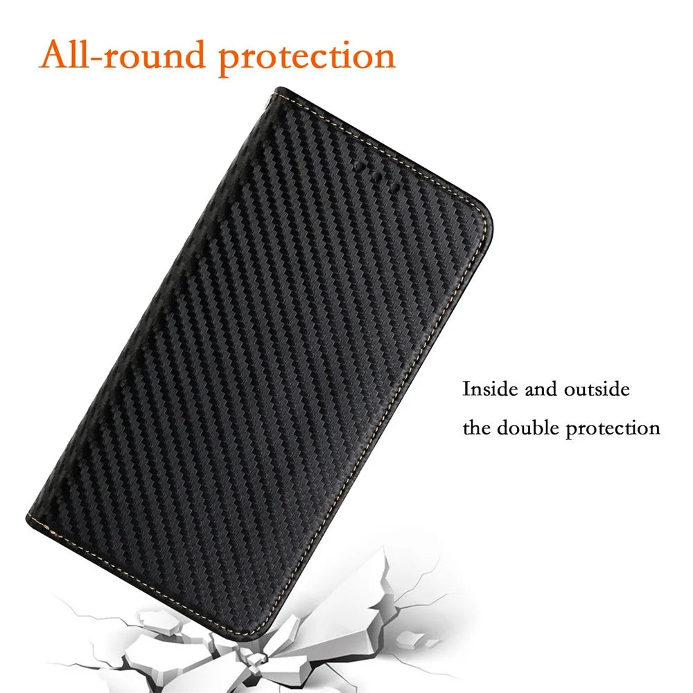 For Samsung Galaxy S23 Carbon Fiber Texture PU Leather Case Magnetic Auto-absorbed Wallet Stand Folio Flip Phone Cover - Black - 5