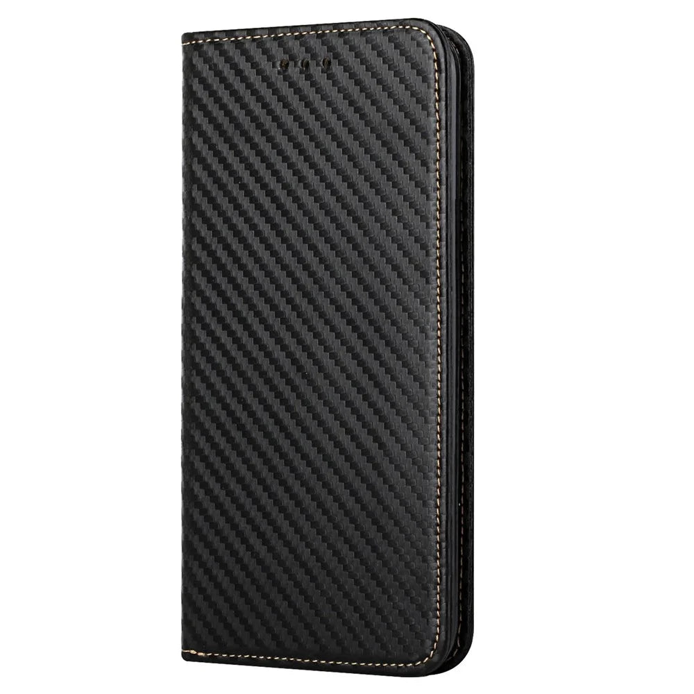 For Samsung Galaxy S23 Carbon Fiber Texture PU Leather Case Magnetic Auto-absorbed Wallet Stand Folio Flip Phone Cover - Black - 6