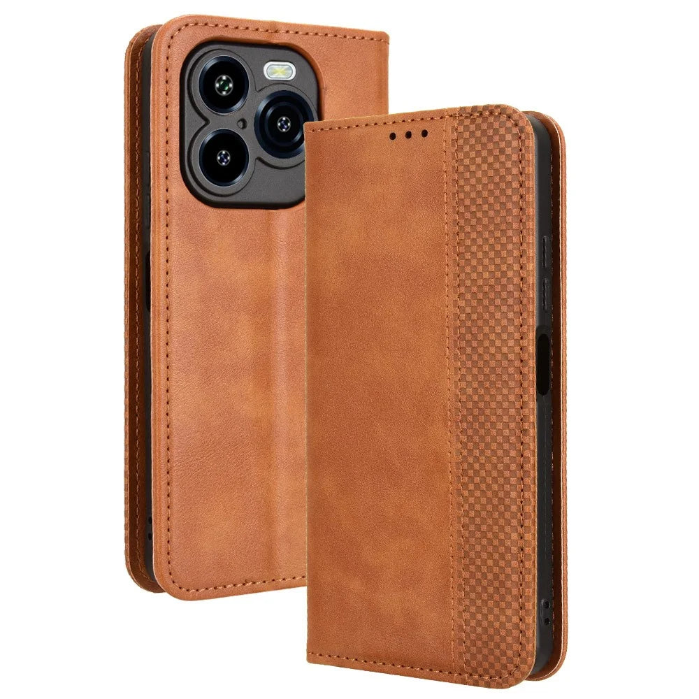 For Oukitel C65 / C65 Pro Leather Case Wallet Stand Retro Texture Phone Cover - Brown - 1
