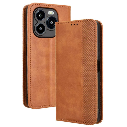 For Oukitel C65 / C65 Pro Leather Case Wallet Stand Retro Texture Phone Cover - Brown - 1