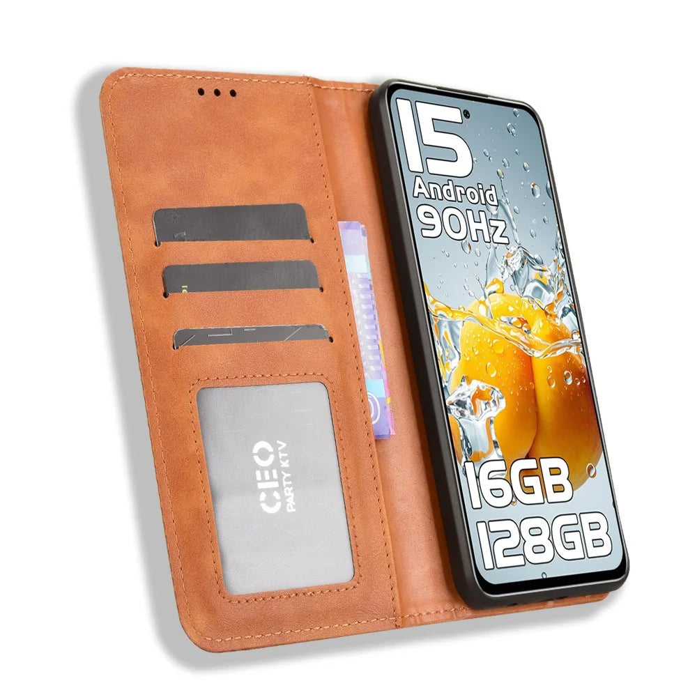 For Oukitel C65 / C65 Pro Leather Case Wallet Stand Retro Texture Phone Cover - Brown - 2