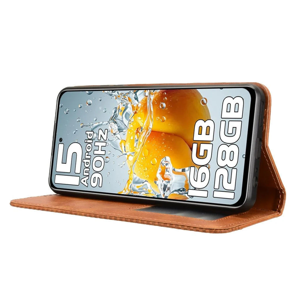 For Oukitel C65 / C65 Pro Leather Case Wallet Stand Retro Texture Phone Cover - Brown - 3