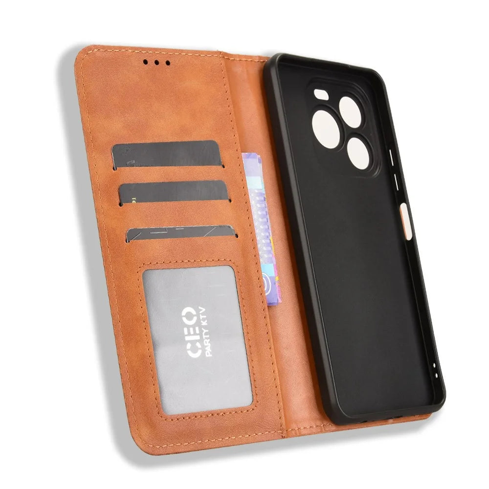 For Oukitel C65 / C65 Pro Leather Case Wallet Stand Retro Texture Phone Cover - Brown - 4