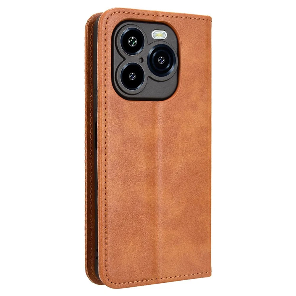 For Oukitel C65 / C65 Pro Leather Case Wallet Stand Retro Texture Phone Cover - Brown - 7