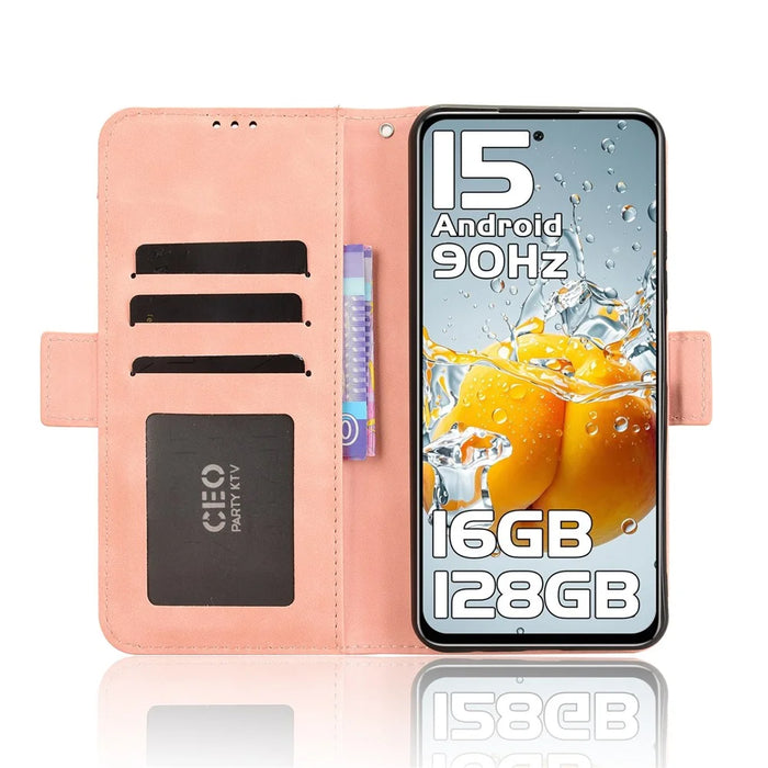 For Oukitel C65 / C65 Pro Leather Case Phone Wallet Cover with Multiple Card Slots - Pink - 2