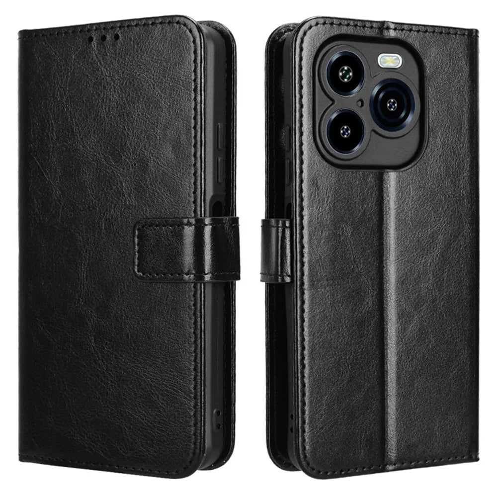 For Oukitel C65 / C65 Pro Case Crazy Horse Texture PU Leather Phone Wallet Cover with Wrist Strap - Black - 1