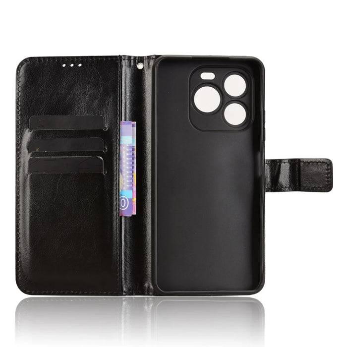 For Oukitel C65 / C65 Pro Case Crazy Horse Texture PU Leather Phone Wallet Cover with Wrist Strap - Black - 4