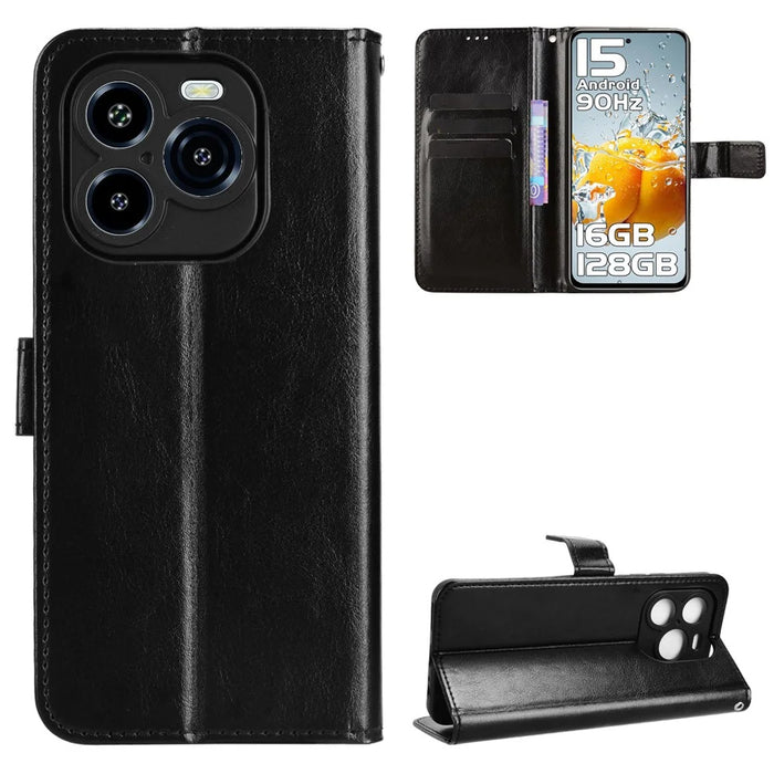For Oukitel C65 / C65 Pro Case Crazy Horse Texture PU Leather Phone Wallet Cover with Wrist Strap - Black - 5