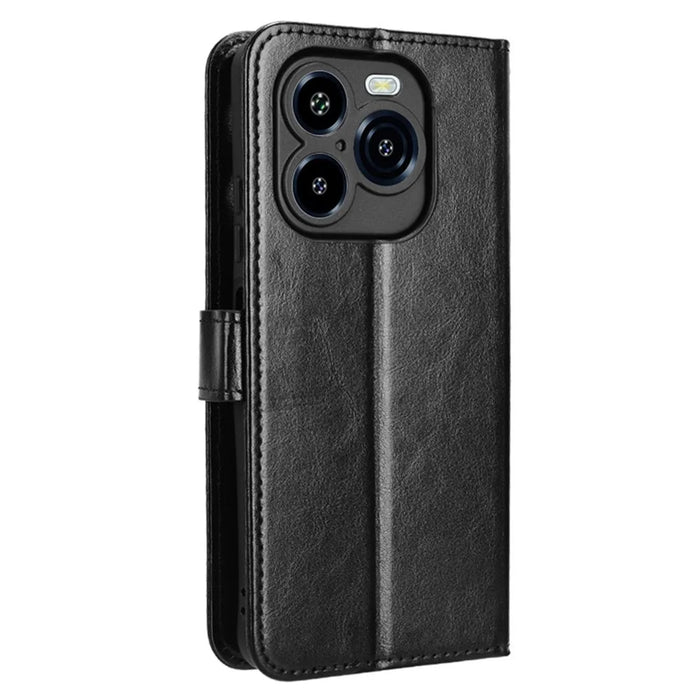For Oukitel C65 / C65 Pro Case Crazy Horse Texture PU Leather Phone Wallet Cover with Wrist Strap - Black - 7