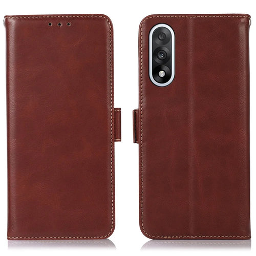 For OnePlus Ace 5 Ultra 5G / Nord 5 5G Case RFID Blocking Genuine Cow Leather Wallet Phone Cover - Brown - 1