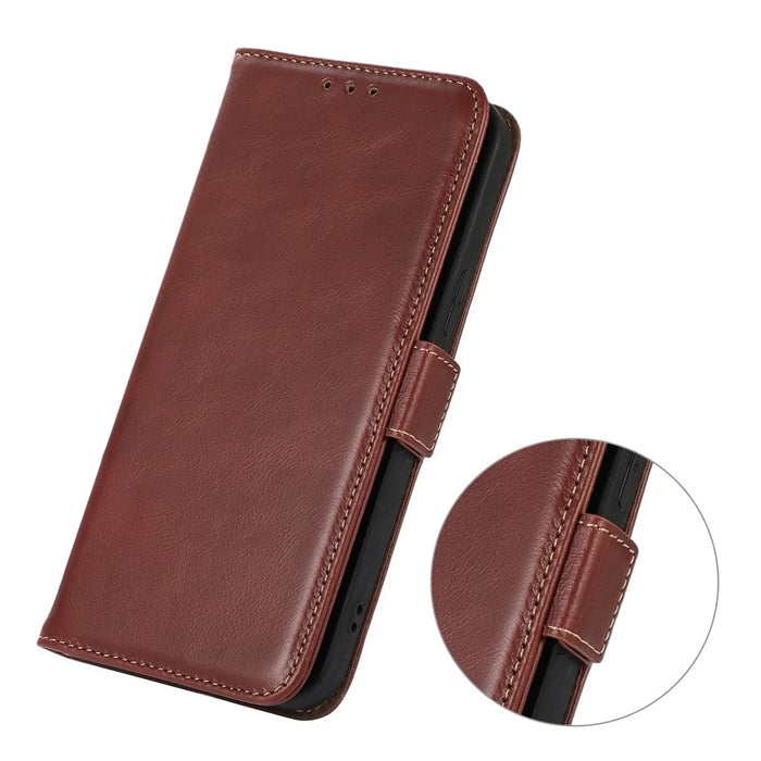 For OnePlus Ace 5 Ultra 5G / Nord 5 5G Case RFID Blocking Genuine Cow Leather Wallet Phone Cover - Brown - 5