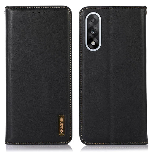 KHAZNEH For OnePlus Ace 5 Ultra 5G / Nord 5 5G Case Wallet Genuine Cow Leather Phone Cover Nappa Texture - Black - 1