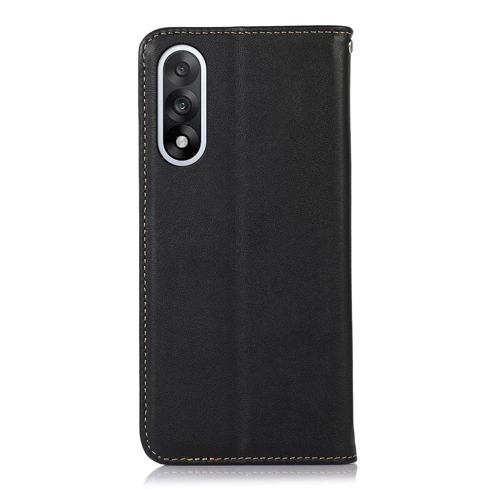 KHAZNEH For OnePlus Ace 5 Ultra 5G / Nord 5 5G Case Wallet Genuine Cow Leather Phone Cover Nappa Texture - Black - 7