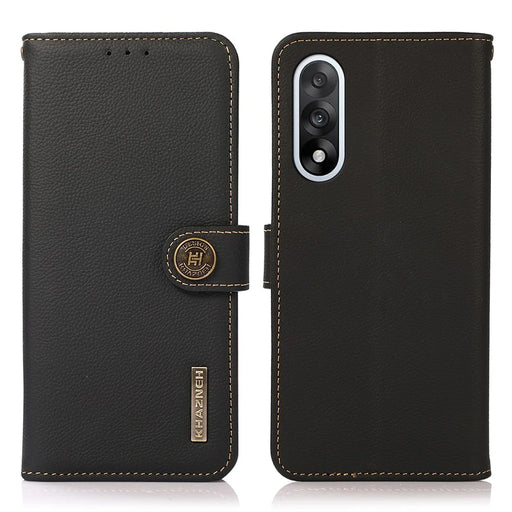 KHAZNEH for OnePlus Nord 5 5G / Ace 5 Ultra 5G Case Genuine Cow Leather RFID Blocking Wallet Phone Cover - Black - 1