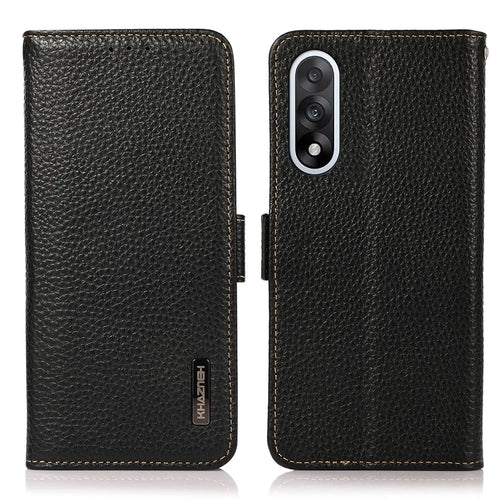KHAZNEH for OnePlus Nord 5 5G / Ace 5 Ultra 5G Phone Case Genuine Cow Leather Cover RFID Blocking - Black - 1