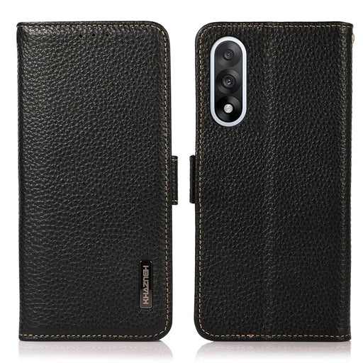 KHAZNEH for OnePlus Nord 5 5G / Ace 5 Ultra 5G Phone Case Genuine Cow Leather Cover RFID Blocking - Black - 1