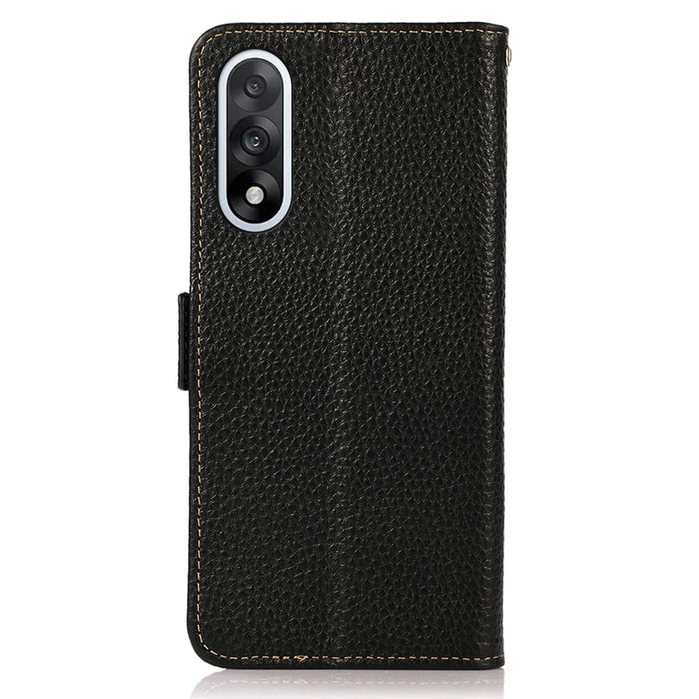 KHAZNEH for OnePlus Nord 5 5G / Ace 5 Ultra 5G Phone Case Genuine Cow Leather Cover RFID Blocking - Black - 7
