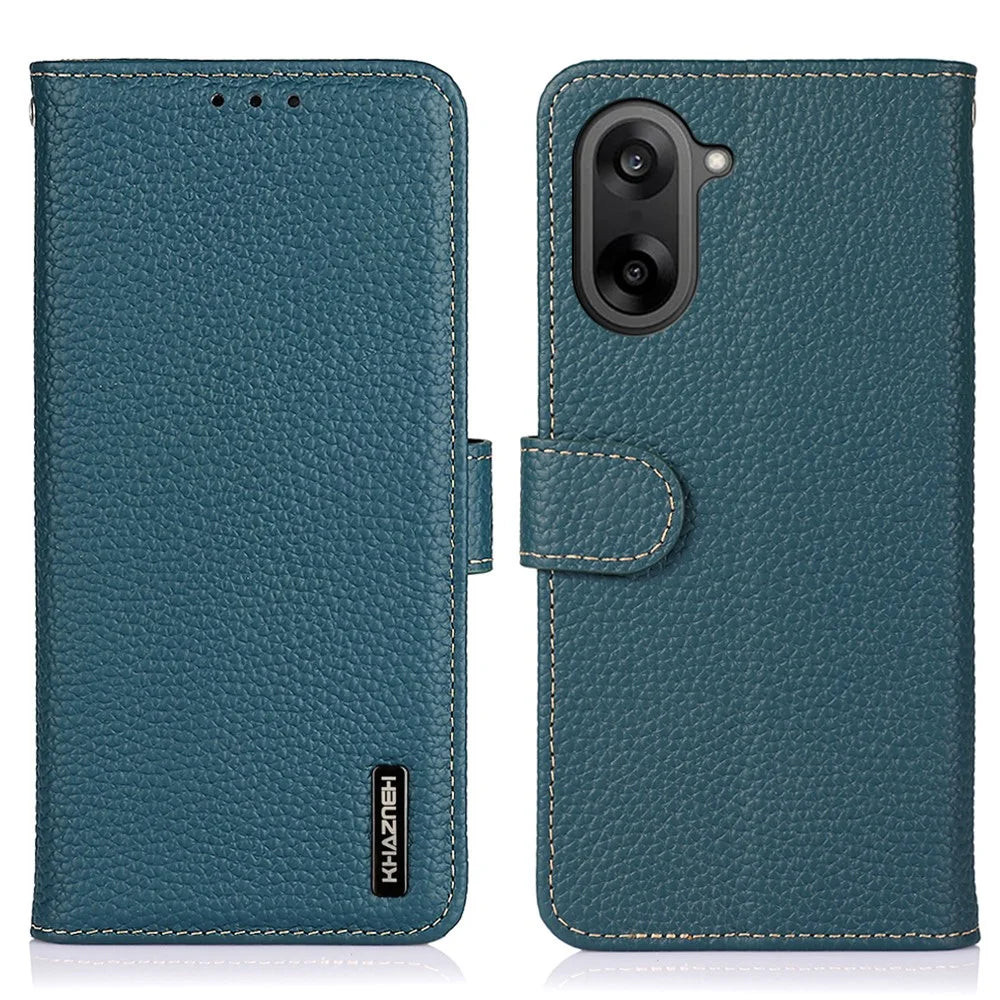 KHAZNEH For OnePlus Nord CE5 5G / Ace 5 Racing 5G Case Genuine Cow Leather Flip Phone Cover - Green - 1