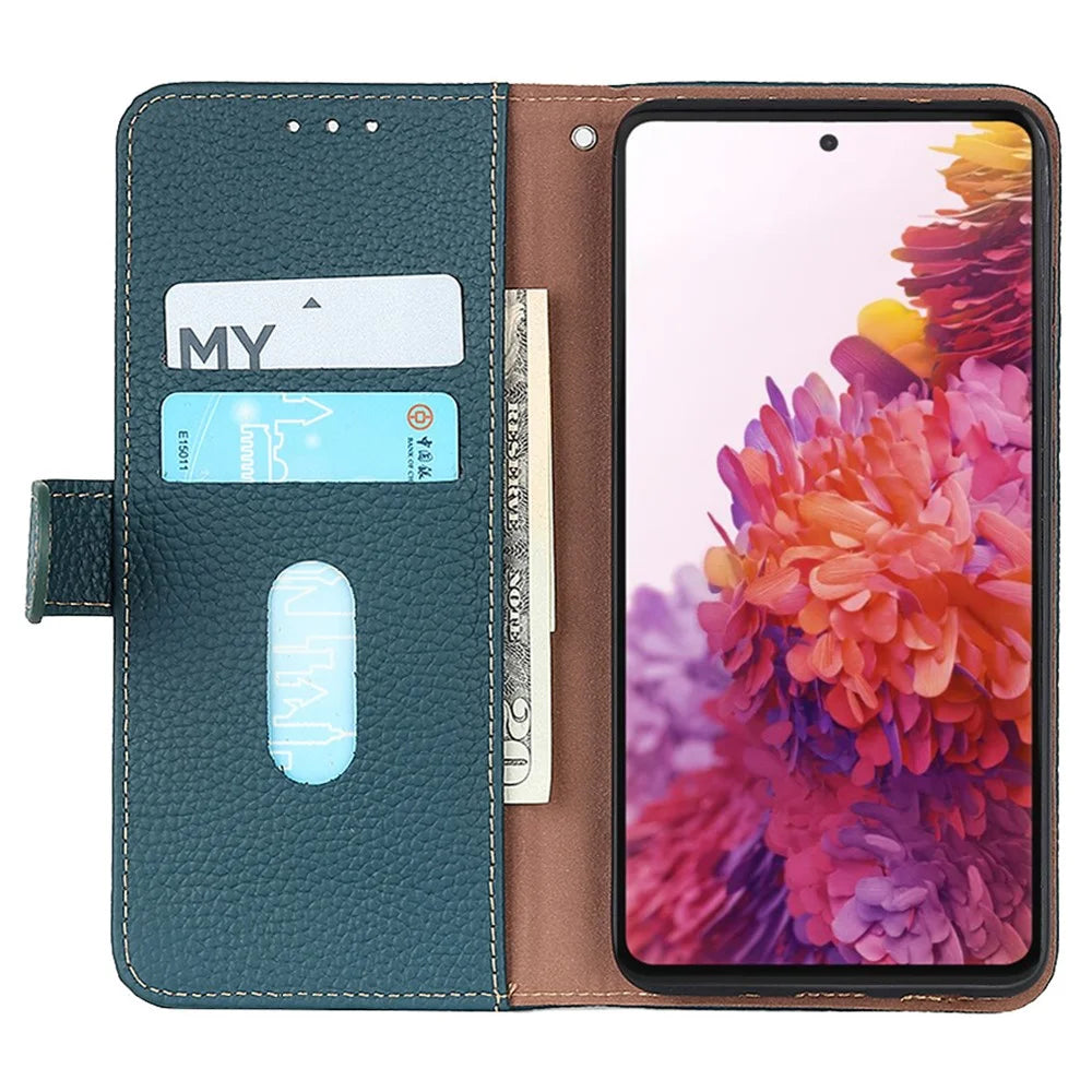KHAZNEH For OnePlus Nord CE5 5G / Ace 5 Racing 5G Case Genuine Cow Leather Flip Phone Cover - Green - 3