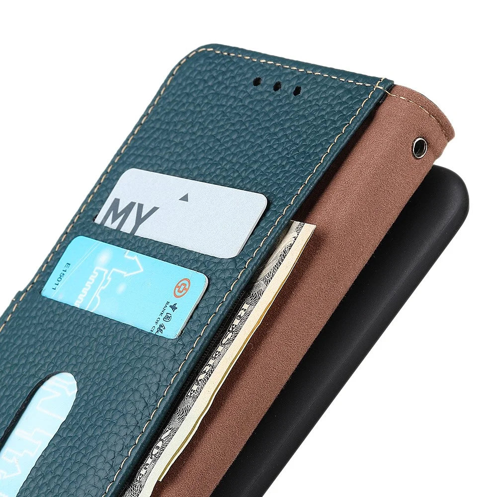KHAZNEH For OnePlus Nord CE5 5G / Ace 5 Racing 5G Case Genuine Cow Leather Flip Phone Cover - Green - 5