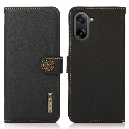 KHAZNEH for OnePlus Nord CE5 5G / Ace 5 Racing 5G Case Genuine Cow Leather RFID Blocking Wallet Phone Cover - Black - 1