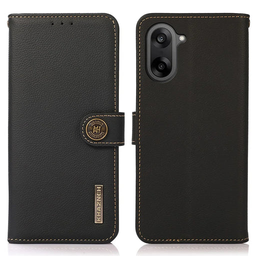 KHAZNEH for OnePlus Nord CE5 5G / Ace 5 Racing 5G Case Genuine Cow Leather RFID Blocking Wallet Phone Cover - Black - 1