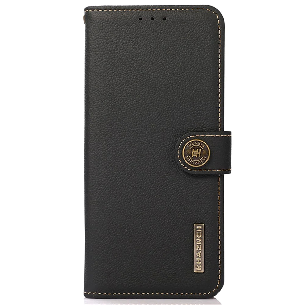 KHAZNEH for OnePlus Nord CE5 5G / Ace 5 Racing 5G Case Genuine Cow Leather RFID Blocking Wallet Phone Cover - Black - 7